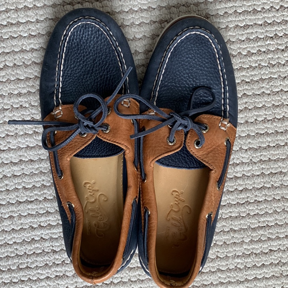 Mens Sperry Gold Cup Authentic Original Boat Shoe (Navy and Tan sz 9)